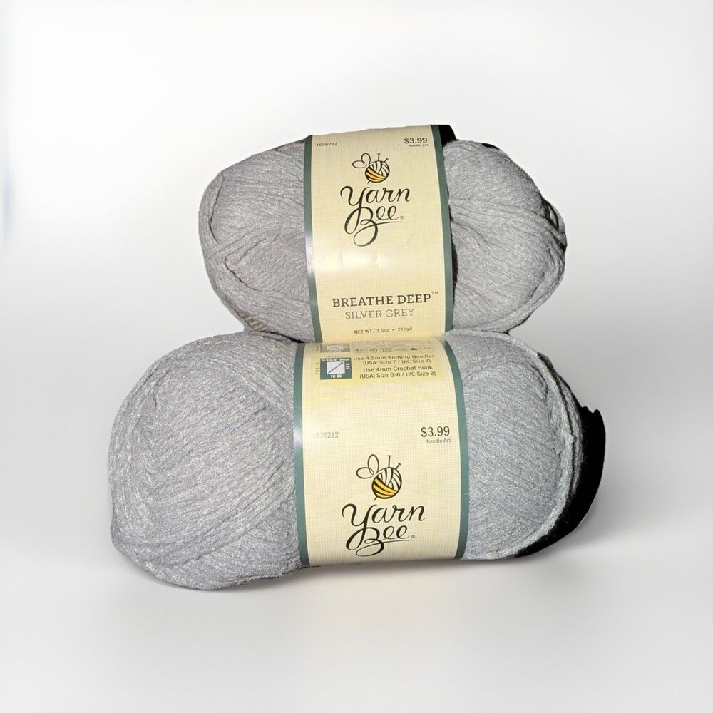Lot of 2 Yarn Bee Breathe Deep Polyester Yarn 1 Full One Part Medium Silver Grey